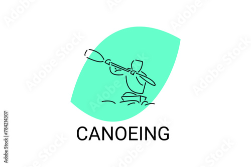 Canoeing sport vector line icon. sportman an athlete rowing a canoe in a competition. sport sign. sport pictogram illustration
