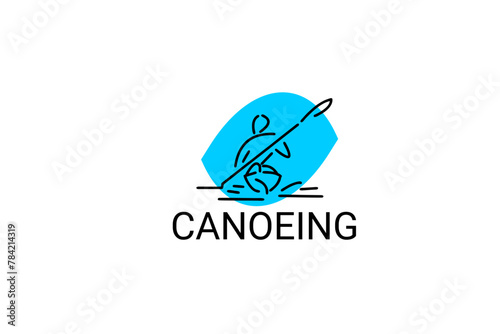 Canoeing sport vector line icon. sportman an athlete rowing a canoe in a competition. sport sign. sport pictogram illustration
 photo