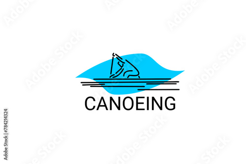 Canoeing sport vector line icon. sportman an athlete rowing a canoe in a competition. sport sign. sport pictogram illustration
 photo