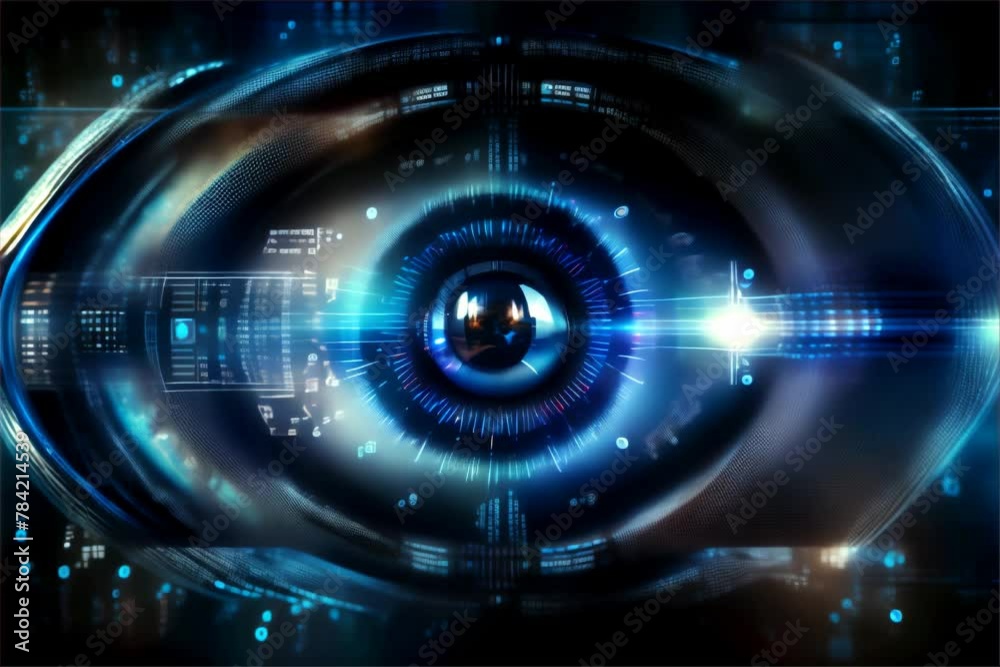Abstract futuristic digital technology eye in dark blue tone. Cyber security or biometric technology motion concept. Abstract futuristic digital technology eye in dark blue tone. Cyber security or biometric technology motion concept.