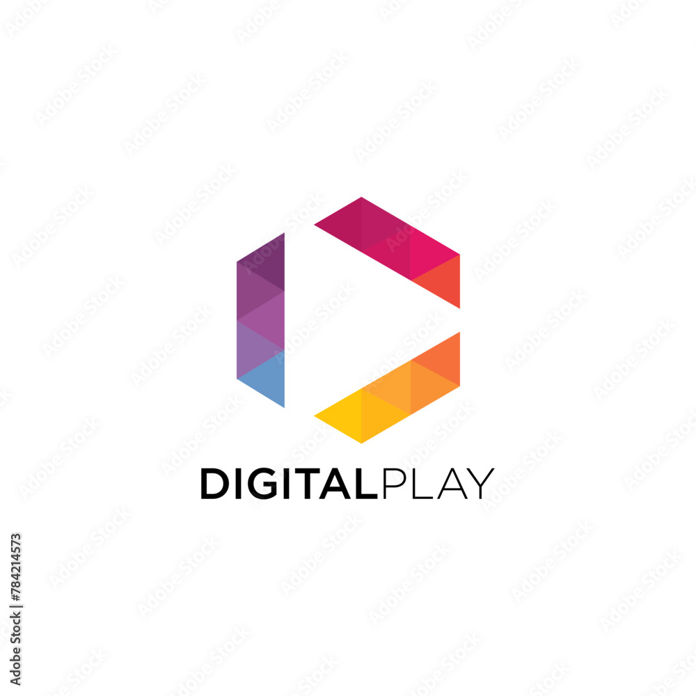 Digital media play with colorful logo design. colorful play button logo with abstract triangle modern geometric logo