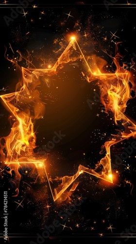 A dynamic fire frame in the shape of a star with sparks and flames photo