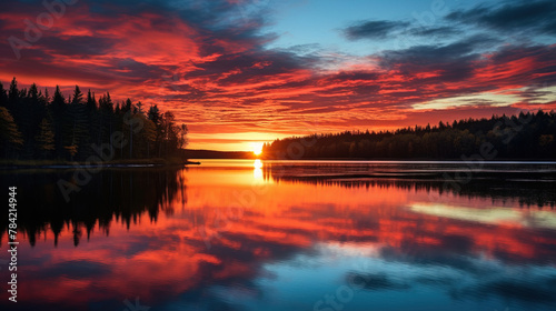 sunset over the lake.