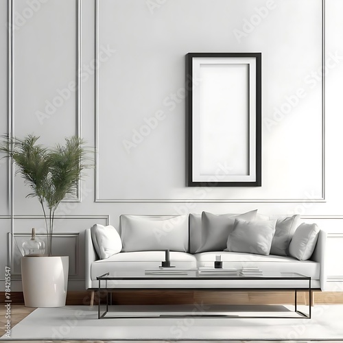 Frame mockup, ISO A paper size. Living room poster mockup. Interior mockup with house white background. Modern interior design. 3D render