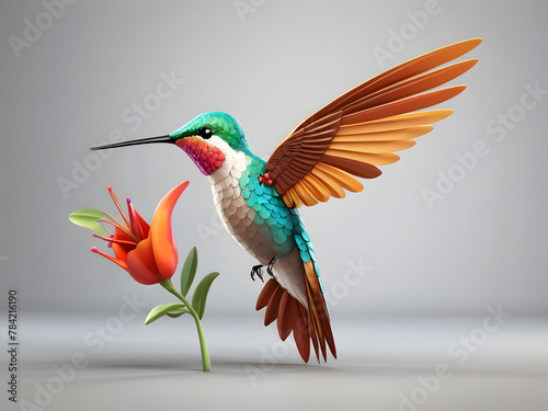 Beautiful Hummingbird in white backround.3d Illustration Art cartoon .amazing logo