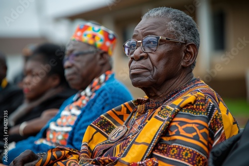 Wallpaper Mural Elderly men in traditional African clothing sit solemnly at a cultural event. Torontodigital.ca
