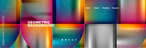Colorful geometric background featuring squares and circles in vibrant shades of magenta and electric blue, creating a symmetrical pattern with a bold and artistic design