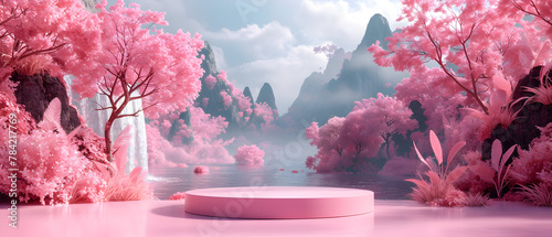 beautiful nature background podium pink 3d prod photo