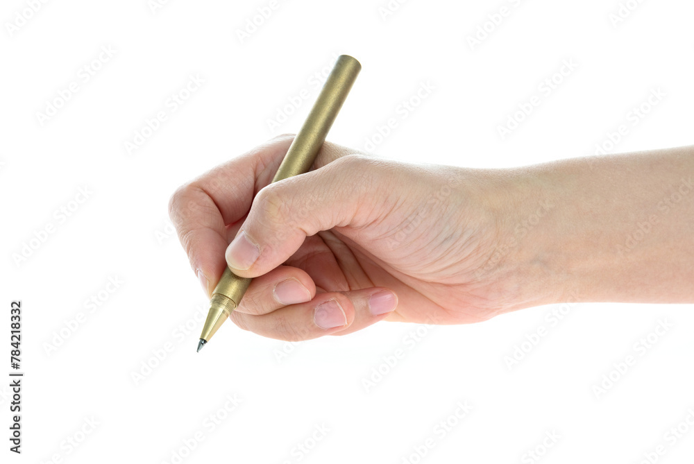Woman hand holding pen on white background Woman hand holding pen on white background