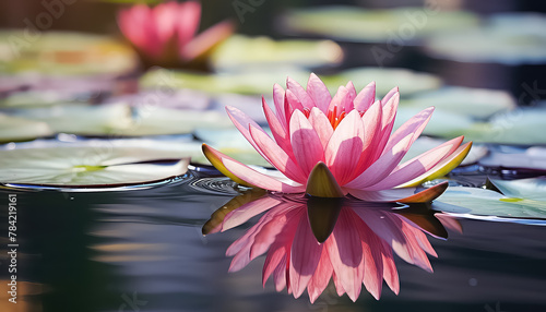 Pink Lotus in Clear Water