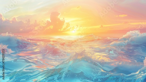 Tranquil Sunset Waves: Serene Beach Beauty in Pastel Hues