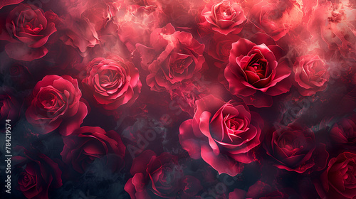 Luxury floral wallpaper texture beautiful rich red roses, generative Ai