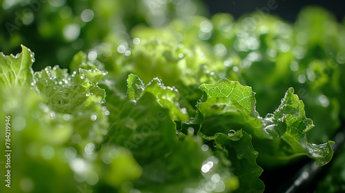 Overhead Shot of Lettuce with visible Water Drops. Close up.