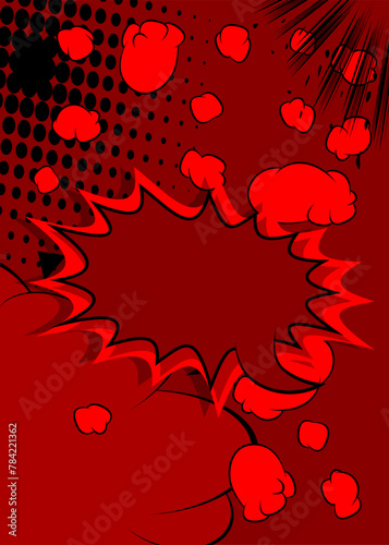 Fototapeta Naklejka Na Ścianę i Meble -  Red and black cartoon backdrop, comic book background. Retro vector comics pop art design.