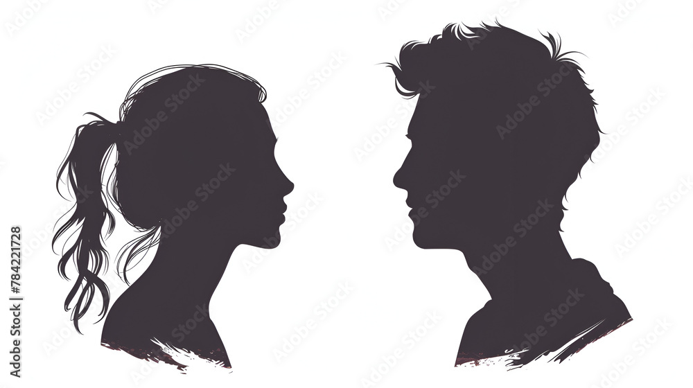 Man and woman silhouettes at abstract background, generative Ai