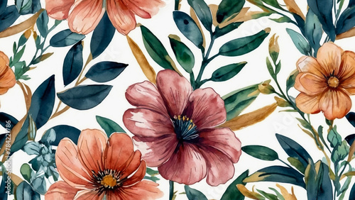 Hand painted watercolor floral pattern peach tones vector design in eps 10 photo