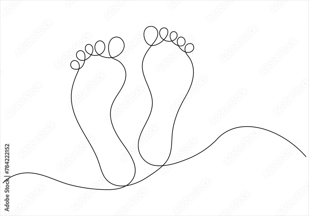 Obraz premium Continuous one line drawing of human bare footprint vector illustration 