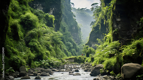 river in the mountains.