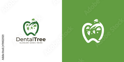 Creative Dental Tree Logo. Nature Dental with Minimalist Style. Dental Care Logo Icon Symbol Vector Design Inspiration.