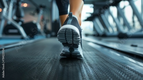 closeup woman running on treadmill