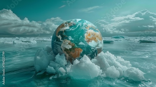 Earth with a message frozen in the ice, a plea for help