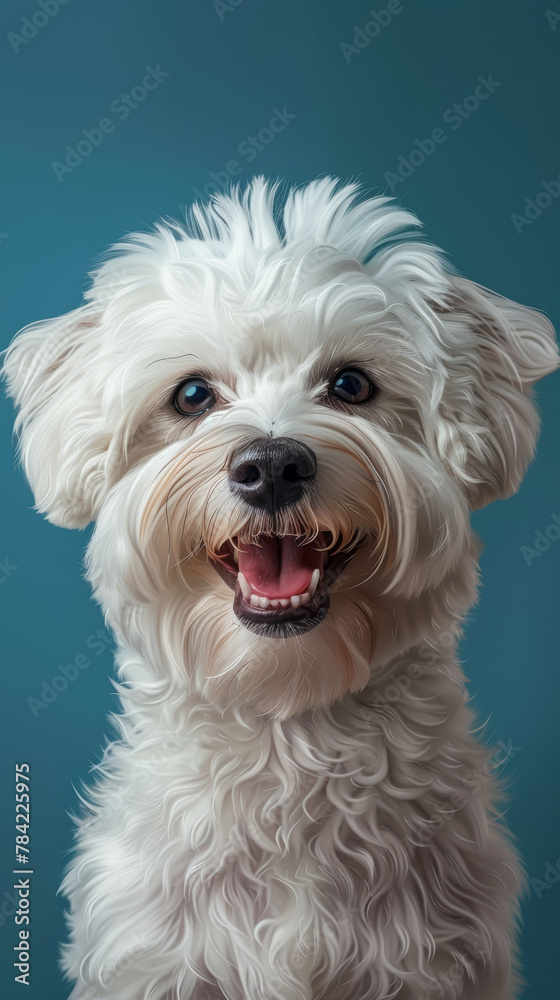 A white dog with a big smile on its face. The dog is looking at the camera and he is happy A white dog with a big smile on its face. The dog is looking at the camera and he is happy