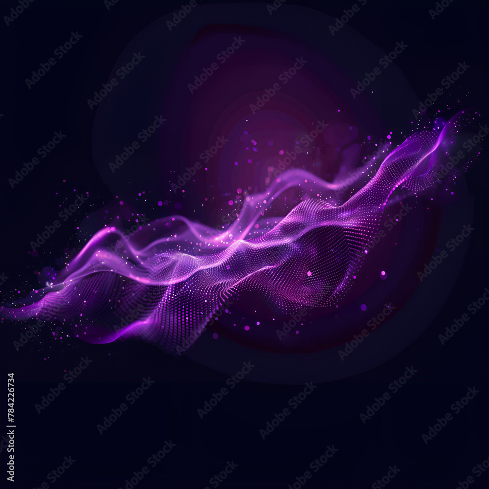 Obraz premium Digital purple particles wave and light abstract background with shining dots stars