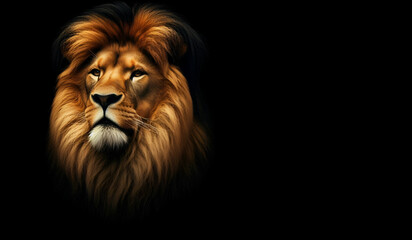 Crédence de cuisine Lion Portrait of a Lion Closeup of wild lion face on black background, generative ai  © Muazma