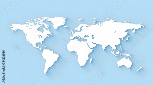 Minimalist White World Map on Blue Background Suitable for Educational Designs and Geographical Reference. Clean and Modern Style. AI