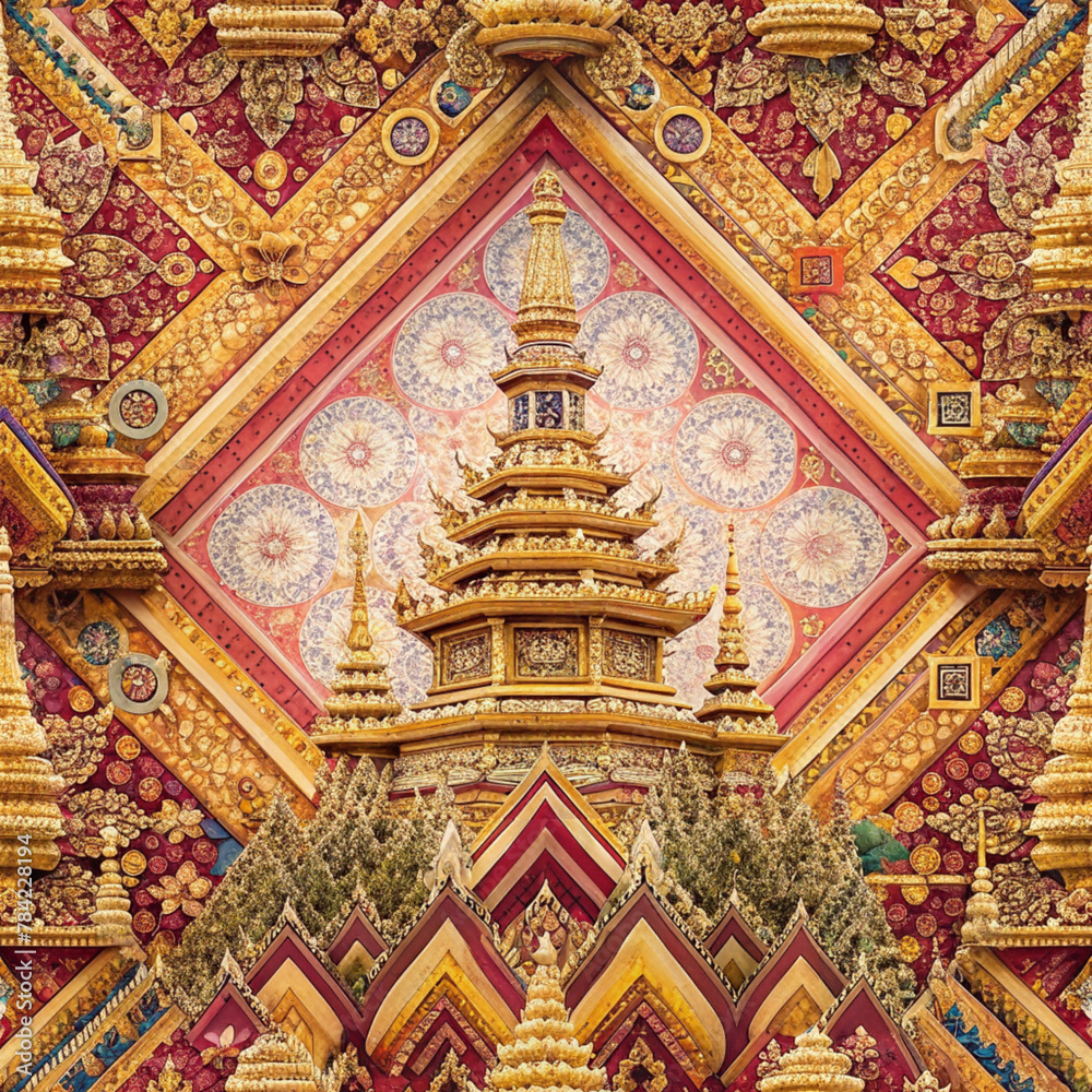 thai pattern in temple of thailand, Traditional thai painting in Buddhist temple.