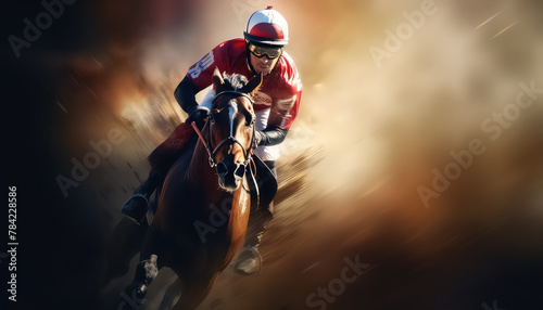 A man participates in a horse racing competition photo