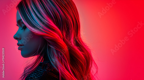 Model woman with red dyed hair, generative Ai