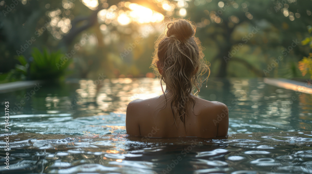 Woman Sitting in Pool of Water