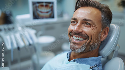 Smiling Man Sitting in Dental Chair