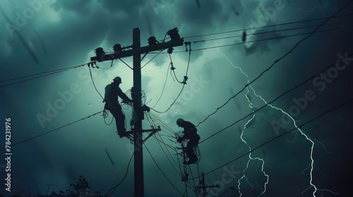Electricians Repairing Power Lines