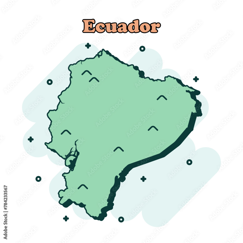 Ecuador cartoon colored map icon in comic style. Country sign illustration pictogram. Nation geography splash business concept.