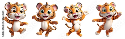 3D jumping and dancing smile Tiger on Transparent Background