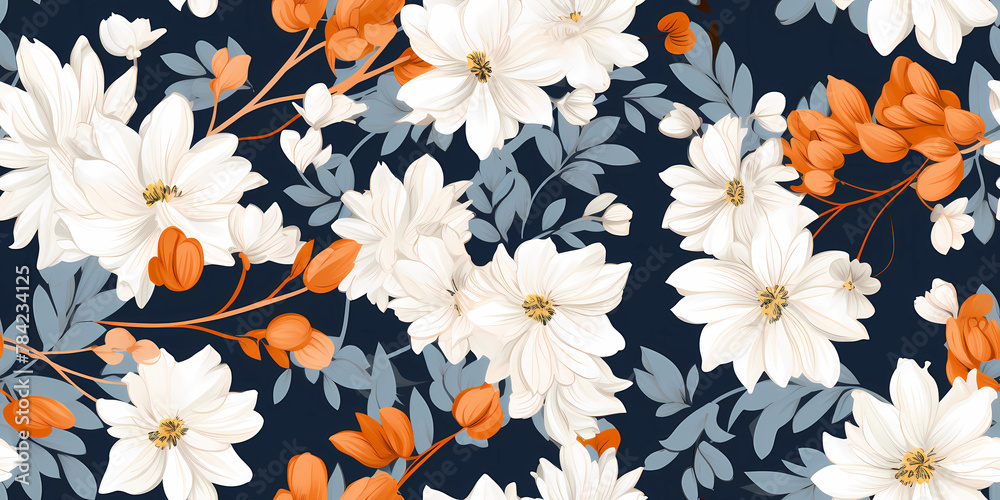 pattern of blue and orange flowers