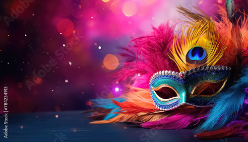 Venetian mask with feathers with rainbow colors ,concept carnival © terra.incognita