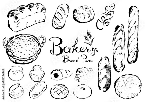 いろんなパンの手描きイラストセット