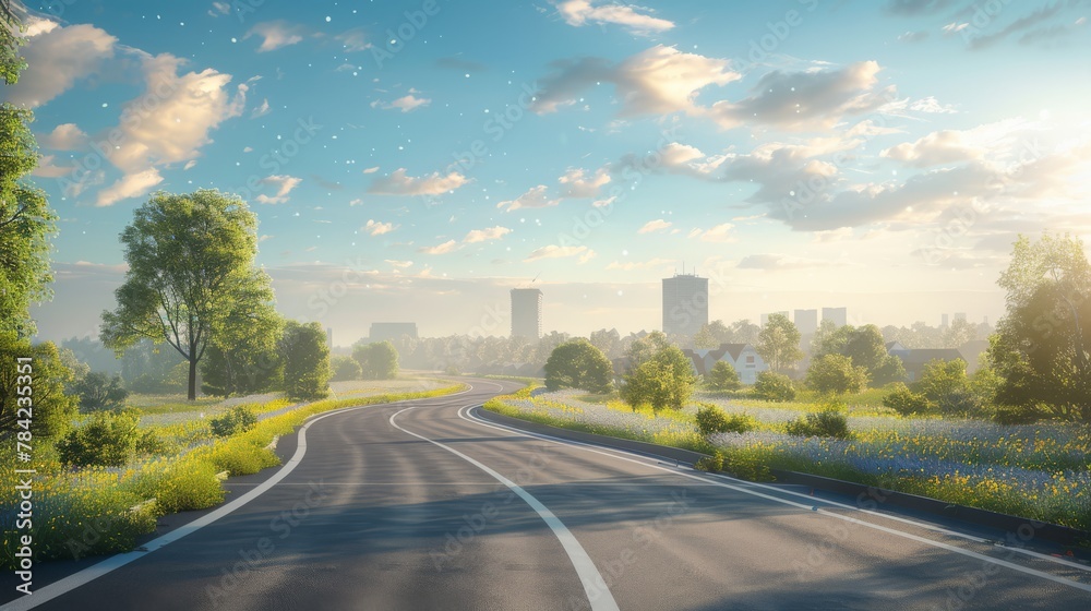 photorealistic highway on town background Generated with Ai tools photorealistic highway on town background Generated with Ai tools