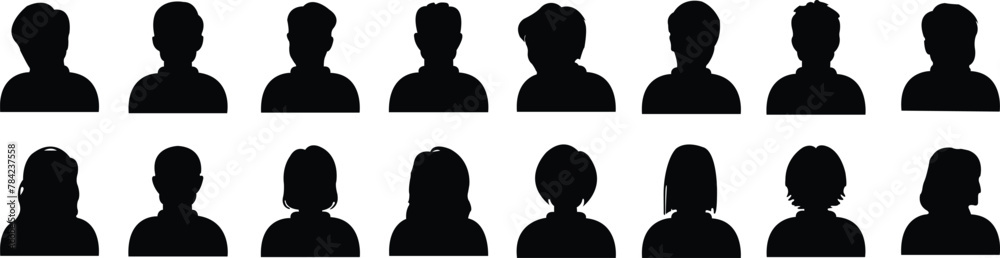 Set of Avatar icons in fill styles. Silhouette profile symbols. Anonymous user portrait. User Profile pictures isolated on transparent background. Person silhouette that can be used in designs. Set of Avatar icons in fill styles. Silhouette profile symbols. Anonymous user portrait. User Profile pictures isolated on transparent background. Person silhouette that can be used in designs.