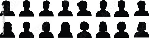 Set of Avatar icons in fill styles. Silhouette profile symbols. Anonymous user portrait. User Profile pictures isolated on transparent background. Person silhouette that can be used in designs.