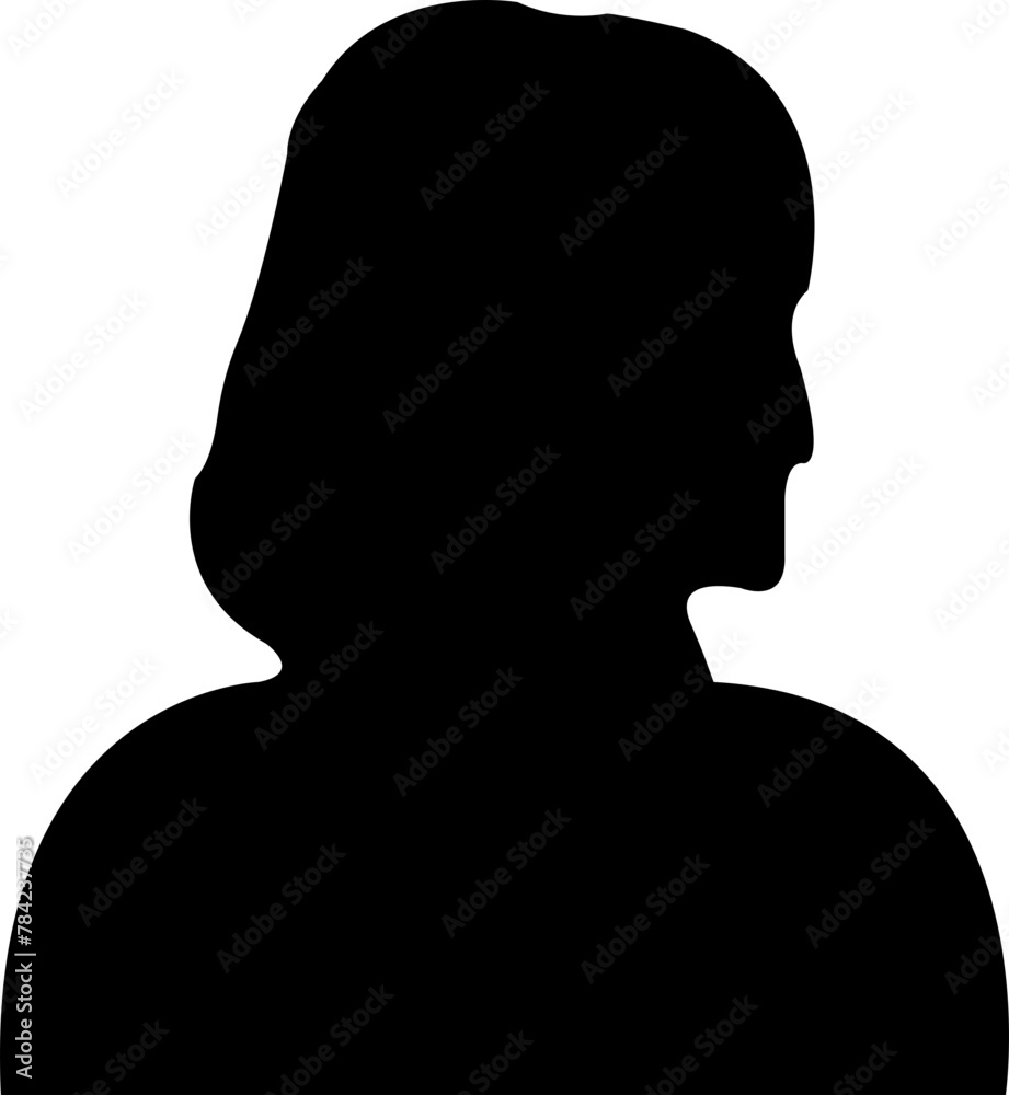 Avatar icon in fill style. User avatar of female. Silhouette profile symbol. Anonymous user portrait. Profile picture isolated on transparent background. Person silhouette that can be used in design. Avatar icon in fill style. User avatar of female. Silhouette profile symbol. Anonymous user portrait. Profile picture isolated on transparent background. Person silhouette that can be used in design.