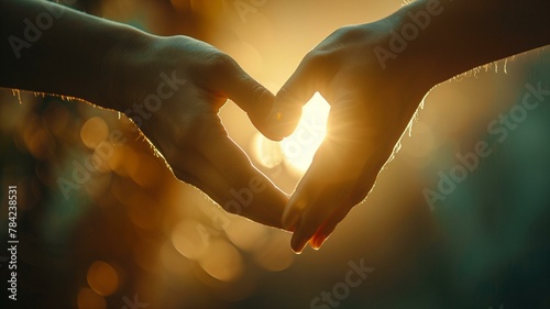 Experience the spirit of friendship embodied in this striking image hands clasped together in the shape of a heart, set against a blurred background.