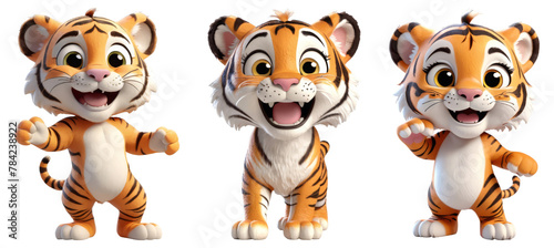 3D Standing and Smile Tiger on Transparent Background