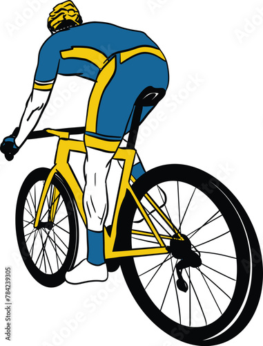 vector cycling bicycle rider athlete wearing sunglasses on road bike coloring silhuotte drawing helmet racing tour 