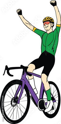 vector cycling bicycle rider athlete wearing sunglasses on road bike coloring silhuotte drawing helmet racing tour 