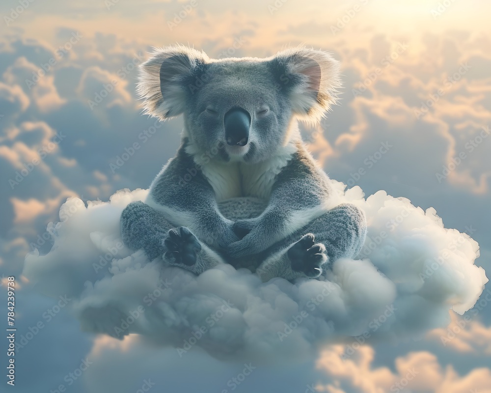 Koala Practicing Yoga on Fluffy Cloud in Peaceful Morning Sky Koala Practicing Yoga on Fluffy Cloud in Peaceful Morning Sky