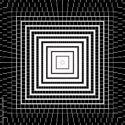 Abstract Black and White Maze Pattern Design Illustration. Gradient background with half-tone square vector light effect design